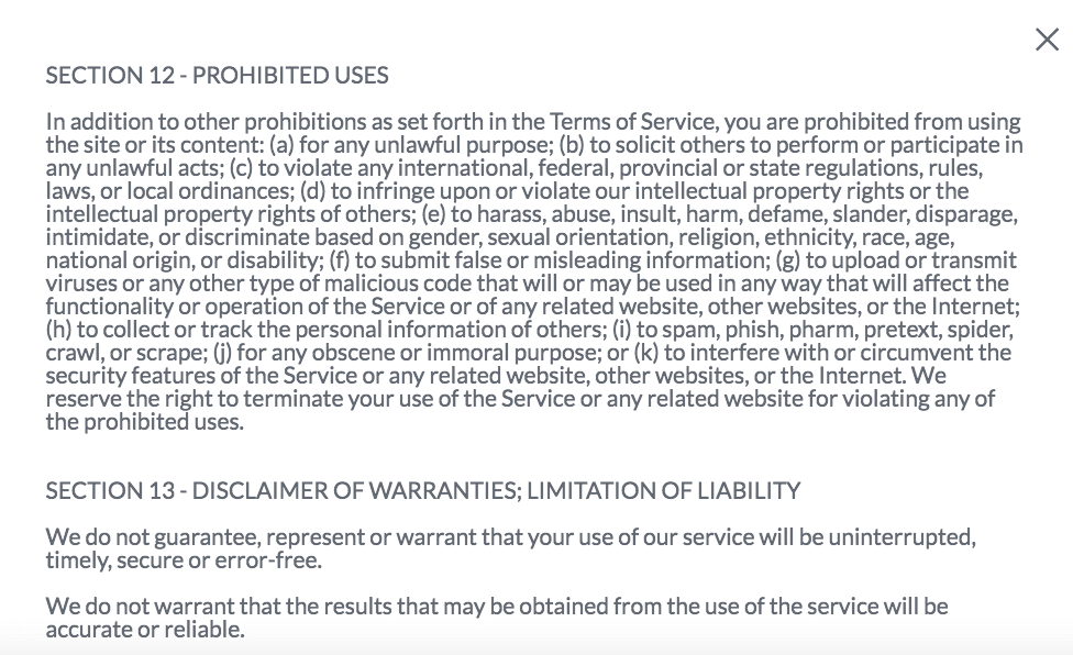 part of the privacy policy of a Strikingly user's blog part of the privacy policy of a Strikingly user's blog